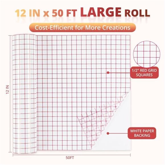 Clear Vinyl Transfer Paper Tape Roll-12 x50 FT w/Alignment Grid Application Tape - Picture 3 of 7